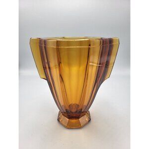 Antique 1930's Art Deco Czech Glass Amber Vase